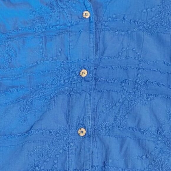 Vintage Cottonseed Textured Wood Button Down Shirt Short Sleeve Boxy Lagenlook - Picture 2 of 7